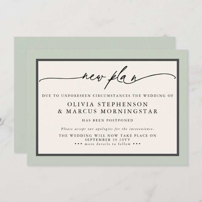 Invitation Sage et Ivory - Nouvel événement moderne reporté (Devant / Derrière)