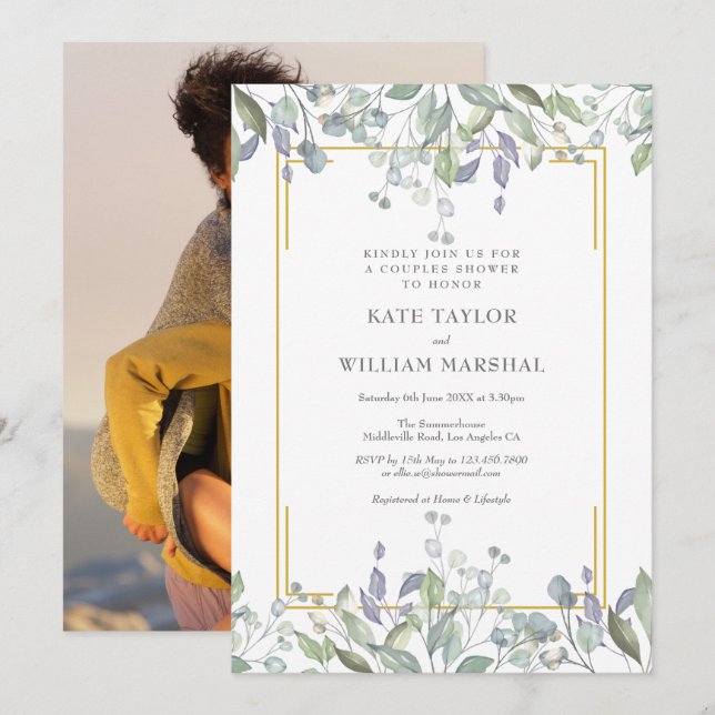 Invitation Sage et Lilac Floral Mariage Couples Douche Photo (Devant / Derrière)