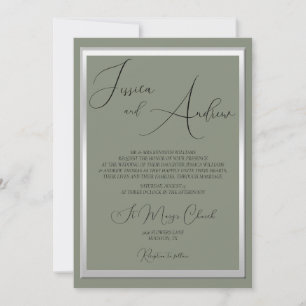 Invitation Sage et Mariage argenté sophistiqués