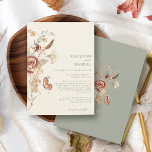Invitation Sage Fleur Sauvage Séchée Aquarelle Mariage En