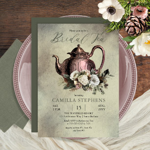 Invitation Sage foncé   Thé de mariée floral d'hiver Rose