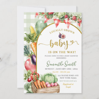 Invitation Sage Gingham locally grown vegetables baby shower