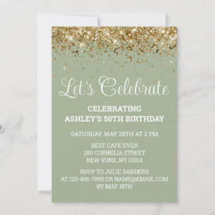 Invitation Sage & Gold Parties scintillant 50e anniversaire C