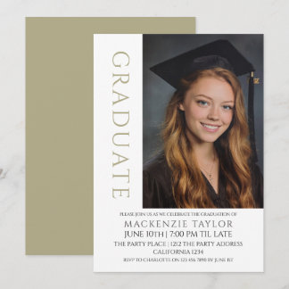 Invitation Sage Graduation Modern Photo Template Personalized