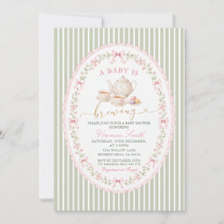 Invitation Sage Grandmillenial Pink Tea Baby Shower