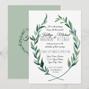 Invitation Sage Green 5X7 Laurel Wreath Olive Leaf