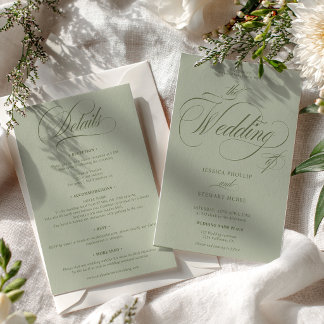 Invitation Sage green all in one calligraphy wedding 