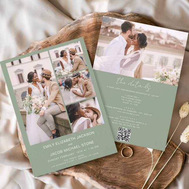 Invitation Sage Green All In One QR Code Mariage photo (Créateur téléchargé)