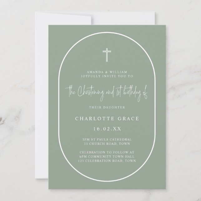 Invitation Sage Green Arch Moderne Jumelage Anniversaire (Devant)