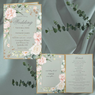 Invitation Sage Green Blush Pastel Aquarelle Florale Romantiq