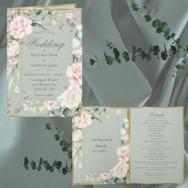 Invitation Sage Green Blush Pastel Aquarelle Florale Romantiq (Créateur téléchargé)