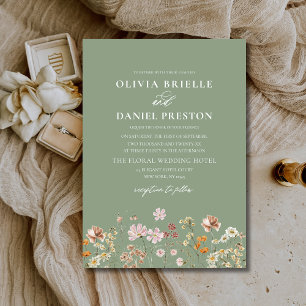 Invitation Sage Green Boho Fleur sauvage Rustic Garden Mariag