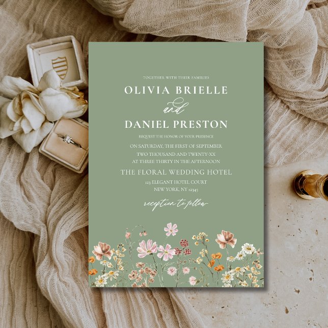 Invitation Sage Green Boho Fleur sauvage Rustic Garden Mariag (Créateur téléchargé)