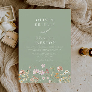 Invitation Sage Green Boho Fleur sauvage Rustic Garden Mariag