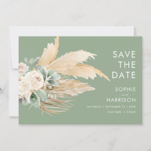 Invitation Sage Green Boho Pampas Grass Enregistrer La Date