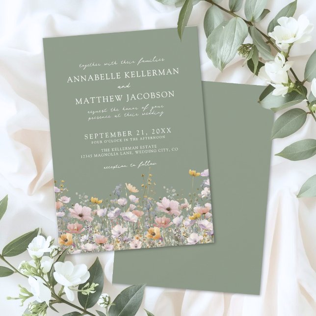 Invitation Sage Green Boho Wildflower Wedding (Sage Green Boho Wildflower Wedding Invitation)