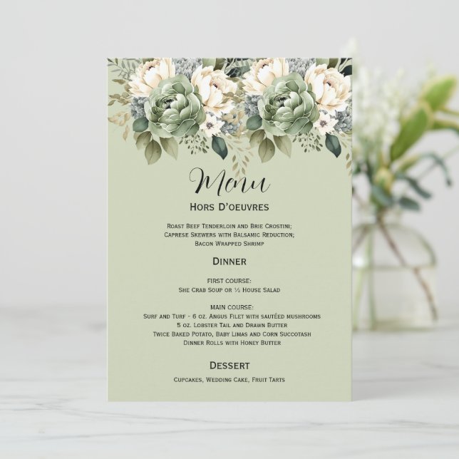 Invitation Sage Green Botanical Floral Wedding | Menu (Debout devant)