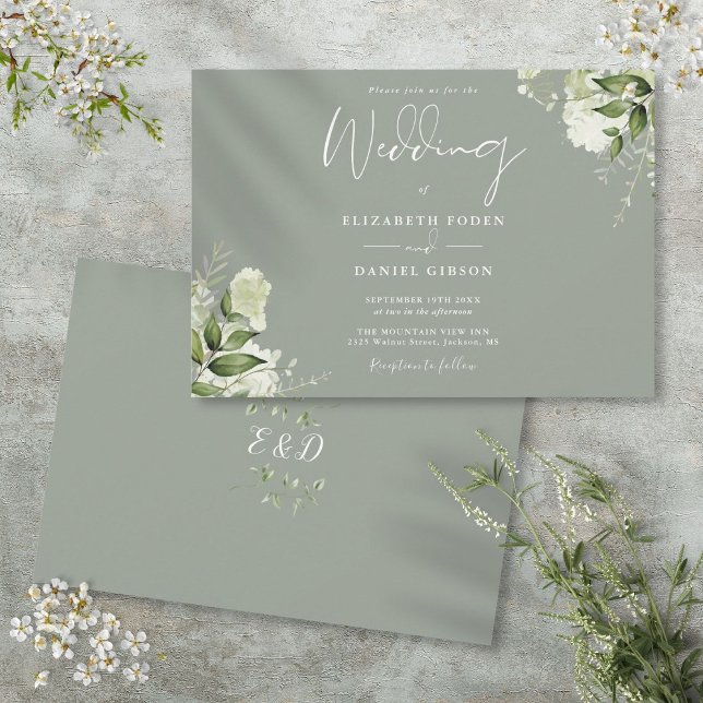 Invitation Sage Green Botanical Greenery Monogram Mariage (Sage Green Botanical Greenery Monogram Wedding Invitation)