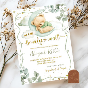 Invitation Sage Green Bow Coquette On attend à peine bébé sho