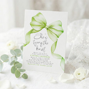 Invitation Sage Green Bow She's Tying the Knot Fête des marié