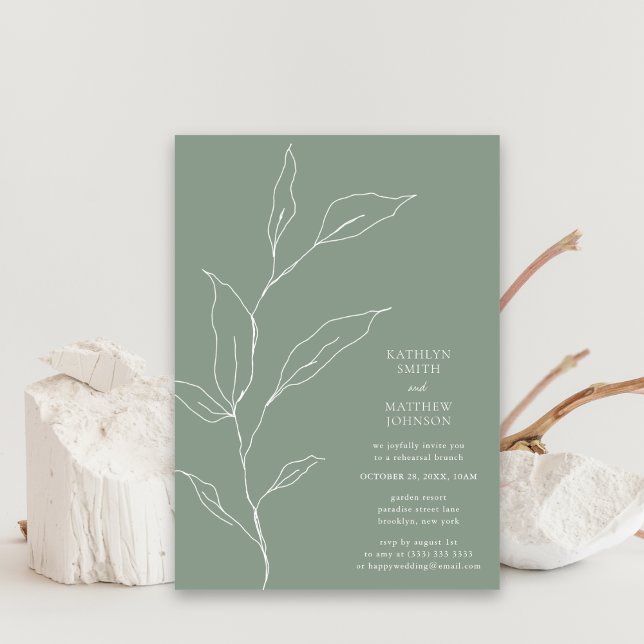 Invitation Sage Green Branche de la feuille d'olive Brunch de (Créateur téléchargé)