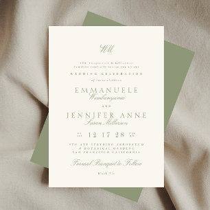 Invitation Sage Green Calligraphie Monogramme Crème Le Mariag
