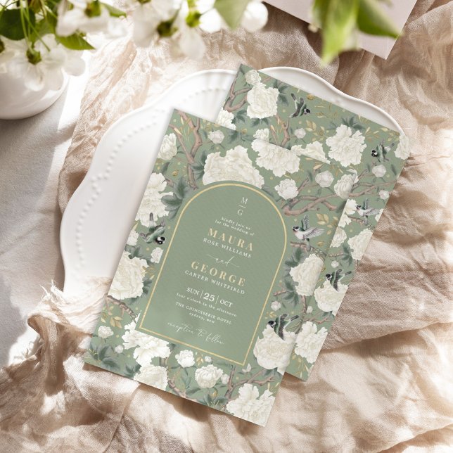 Invitation Sage Green Chinoiserie Floral Garden Mariage (Créateur téléchargé)