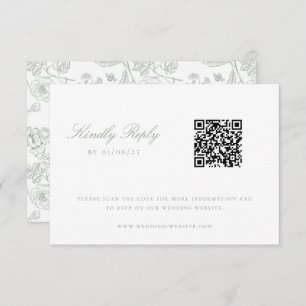 Invitation Sage Green Chinoiserie Mariage QR Code RSVP