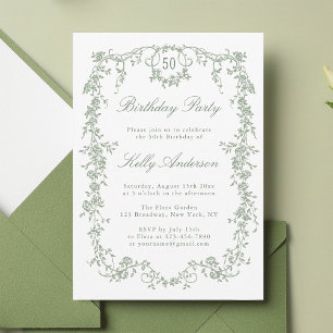 Invitation Sage Green Classic Floral 50e fête d'anniversaire