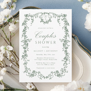 Invitation Sage Green Classique Français Floral Couples Douch