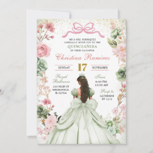 Invitation Sage Green Coquette Rose Bow Princesse Quinceanera
