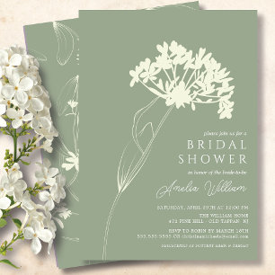 Invitation Sage Green & Crème Moderne Fête des mariées Floral