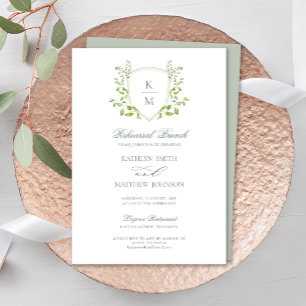 Invitation Sage Green Crest Monogramme Répétition moderne Bru
