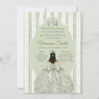 Invitation Sage Green Dress with Bow Quinceañera Birthday