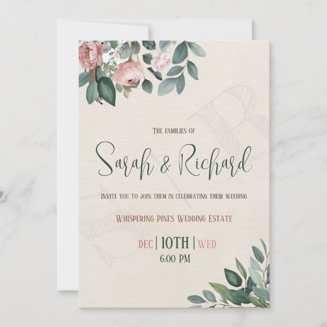 Invitation Sage Green Dusty Rose Botanique Floral Mariage Inv (Devant)