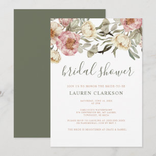 Invitation Sage Green Dusty rose Fête des mariées florale