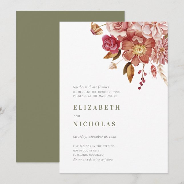 Invitation Sage Green Elegant Aquarelle Floral Mariage (Devant / Derrière)