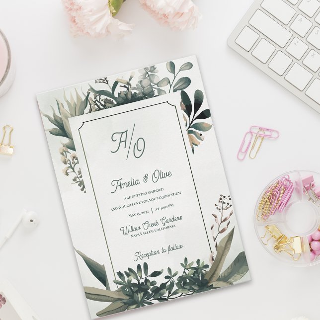 Invitation Sage Green Elegant Botanical Greenery Wedding (Elegant Botanical Greenery Wedding Invitation Set | Sage Green Frame Garden Wedding Invite)