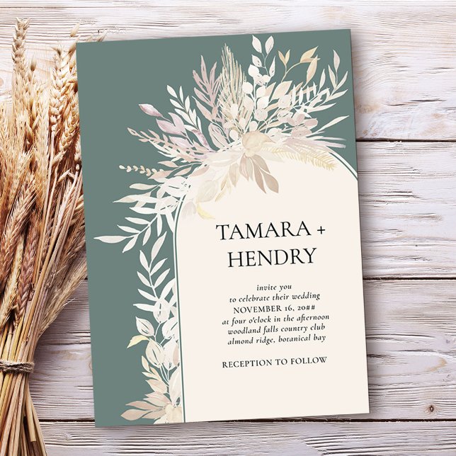 Invitation Sage Green Élégant Mariage d'arc botanique (Framed arch wedding invitation in Sage Green, from my Foliage Duet collection)