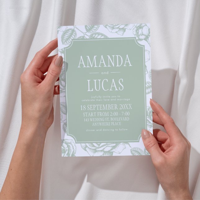 Invitation Sage Green Elegant Mariage de la Chinoiserie (Sage Green Vintage Elegant Wedding Invitation)