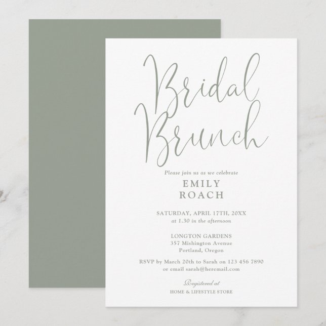 Invitation Sage Green Élégant Script Bridal Bunch Douche (Devant / Derrière)