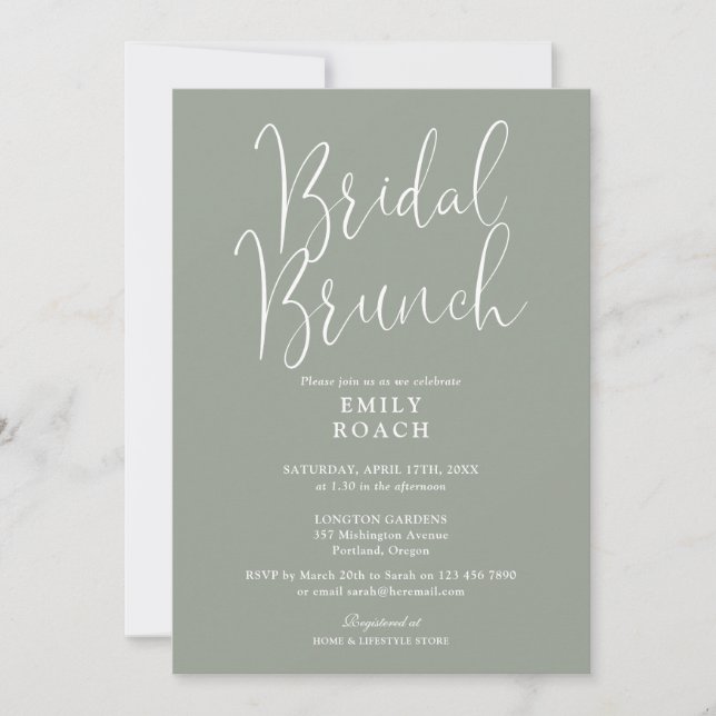 Invitation Sage Green Élégant Script Bridal Bunch Douche (Devant)