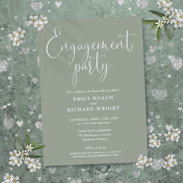 Invitation Sage Green Elegant Script Engagement Party (Sage Green Elegant Script Engagement Party Invitation)