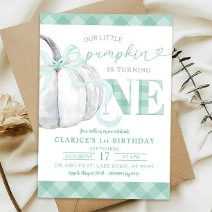 Invitation Sage Green En vichy Preppy Citrouille 1er annivers
