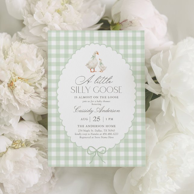 Invitation Sage Green En vichy Silly Goose Baby shower (Créateur téléchargé)
