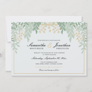 Invitation Sage Green et Gold Greenery Mariage