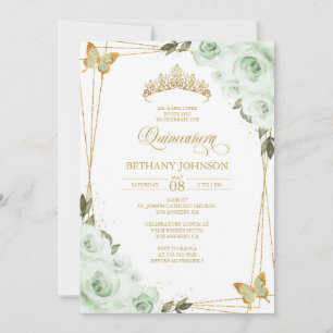 Invitation Sage Green et Gold Quinceañera