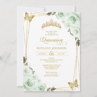 Invitation Sage Green et Gold Quinceañera