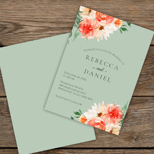Invitation Sage Green et Orange Floral Boho Mariage