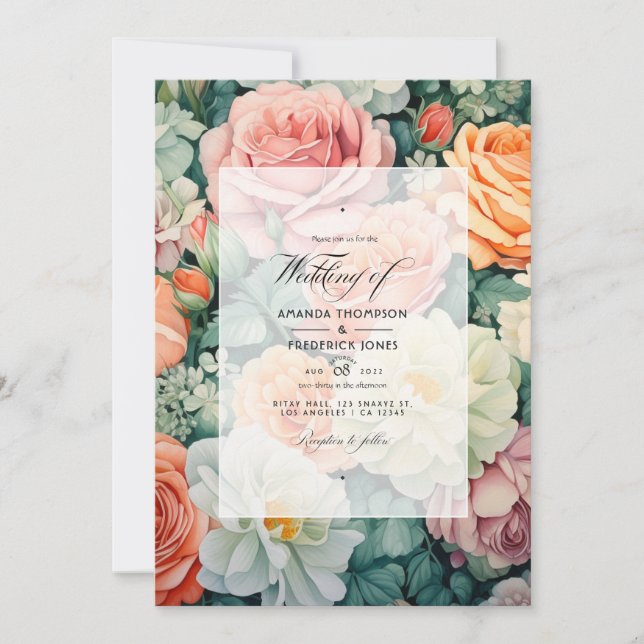 Invitation Sage Green et Peach Floral Mariage (Devant)